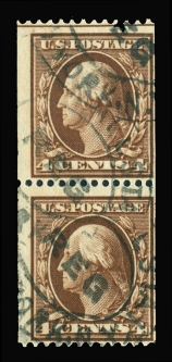 US 350 1908 Four-cent Washington Coil Pair