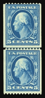 US 351 1908 Five Cent Washington Coil Line Pair