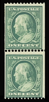 US 385 1910 One-Cent Franklin Coil Pair