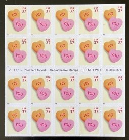 US 3833 37-cent Candy Hearts Booklet Pane