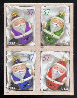 US 3883-86a Christmas Santa Ornaments Block