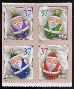 US 3887-90a Christmas Santa Ornaments Block