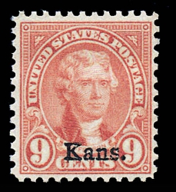 US 667 Nine-cent Jefferson, Ovpt: Kans.