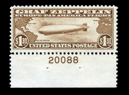 US C14 $1.30 Graf Zeppelin and Map