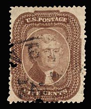 US 29 1859 5 Cent Jefferson,  Brown