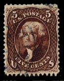 US 76a 1863 Black Brown 5-cent Jefferson