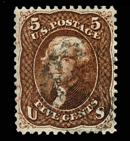 US 75 1861 Dark Red  Brown 5-cent  Jefferson