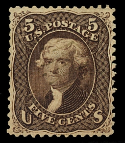 US 76 1863 5 Cent Brown Jefferson